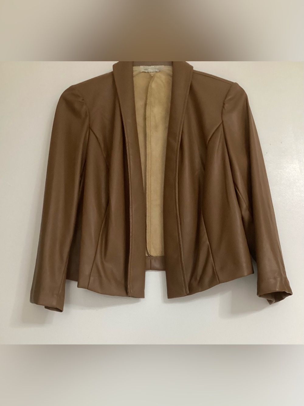 Shelby & Palmer Brown Faux Leather Open Front Jacket